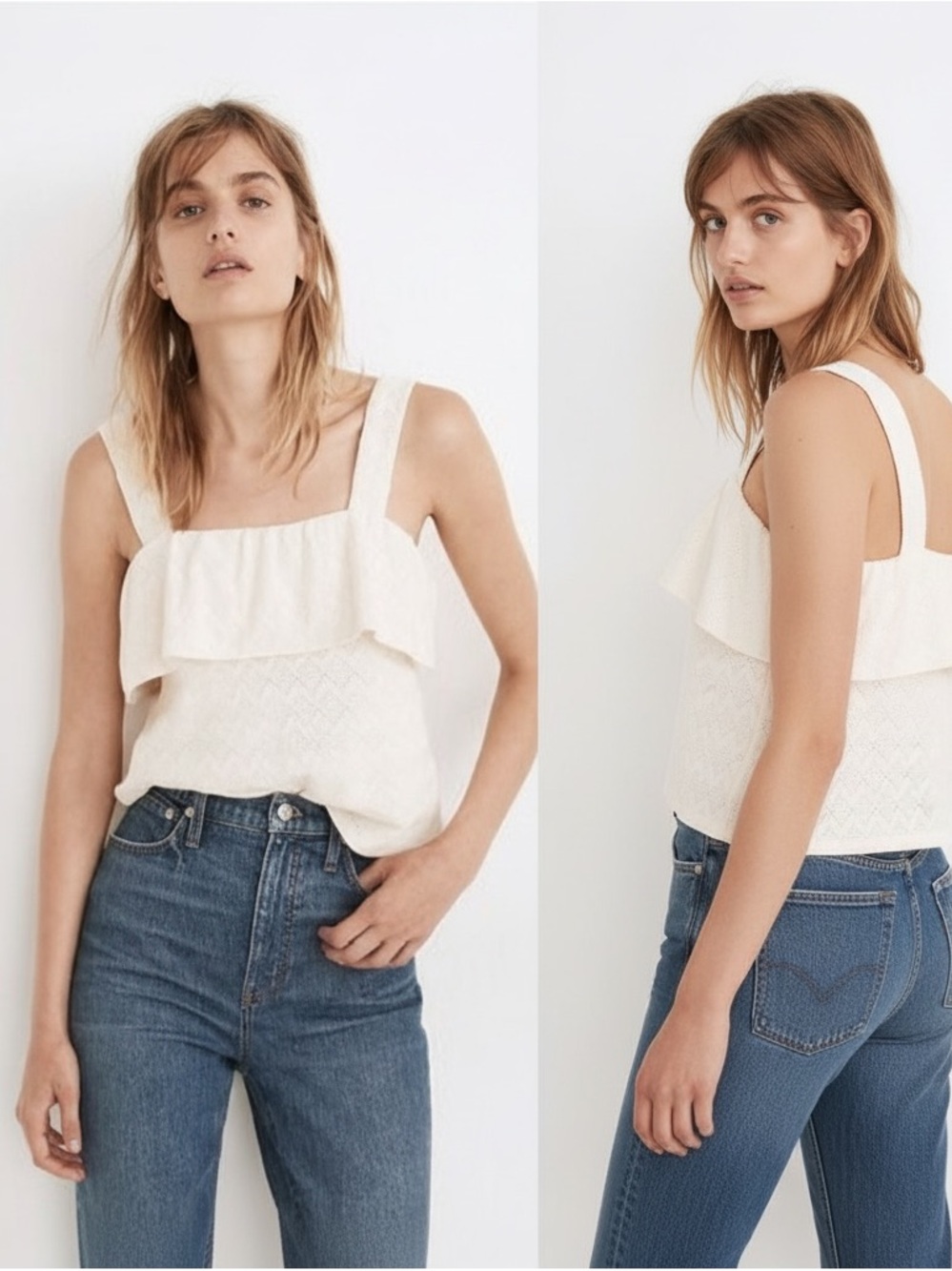Madewell Cream Ruffled Tank Top